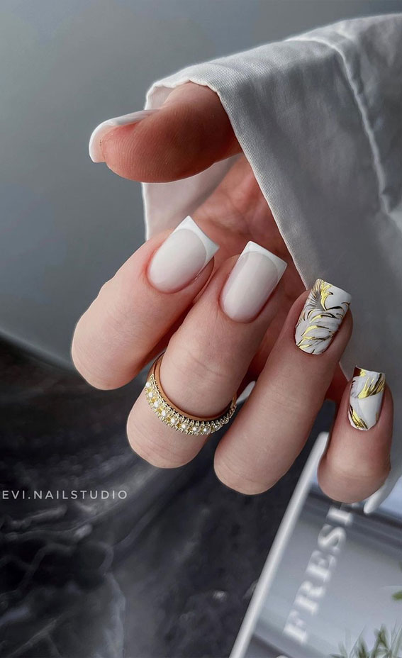 Indulge in the Classic Elegance of French Nails : White Tips Marble Nails