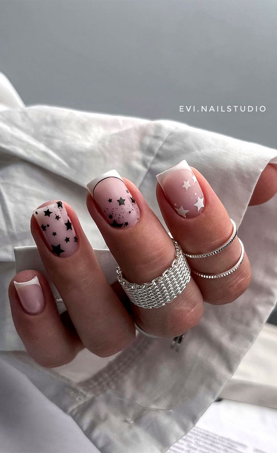 Indulge in the Classic Elegance of French Nails : Double French + Star Nails