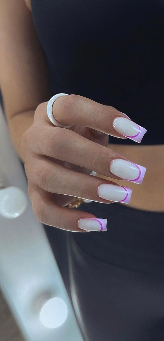 lilac double french tips, french tip nails, french manicure, modern french tips, french nails, french colored tips
