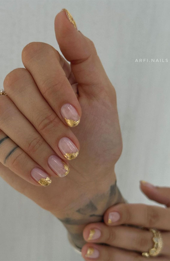 Indulge in the Classic Elegance of French Nails : Abstract Gold Tips