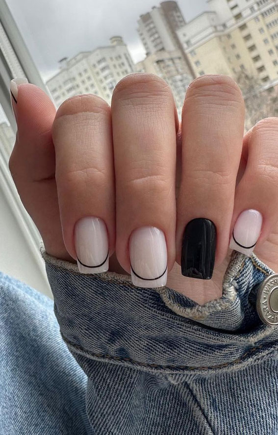 Indulge in the Classic Elegance of French Nails : Black Double French Nails