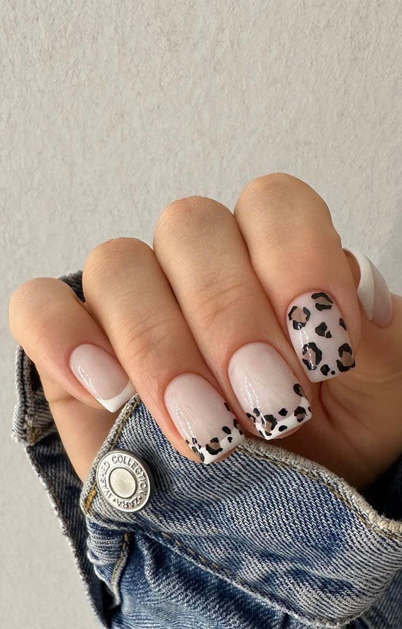 Indulge in the Classic Elegance of French Nails : Cheetah French Tips