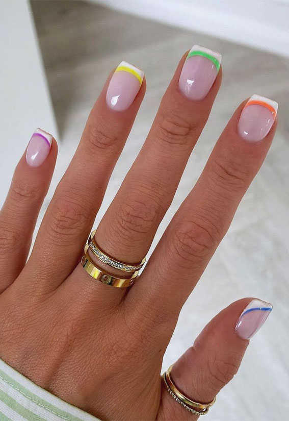 colored double french tips, french tip nails, french manicure, modern french tips, french nails, french colored tips