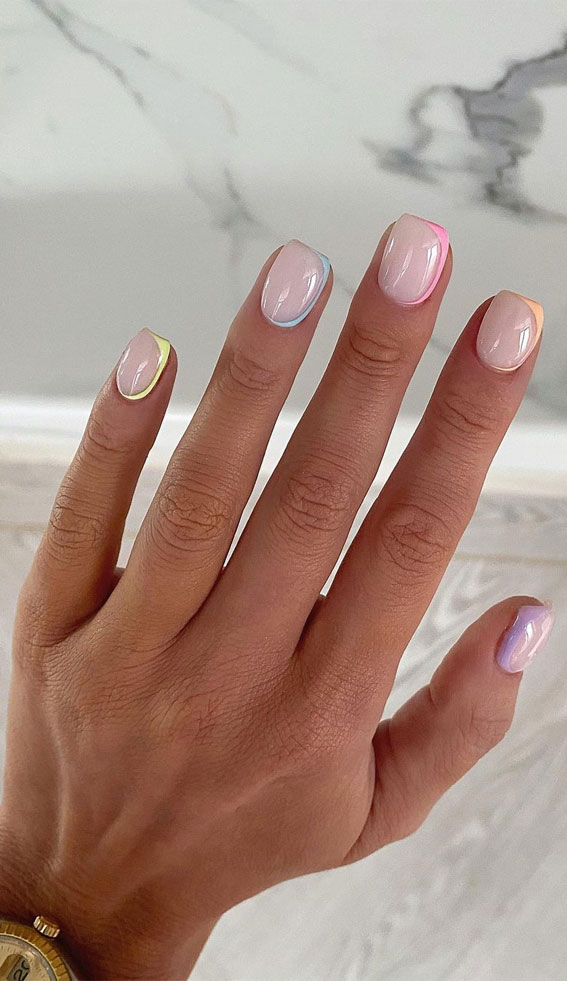 lilac double french tips, french tip nails, french manicure, modern french tips, french nails, french colored tips