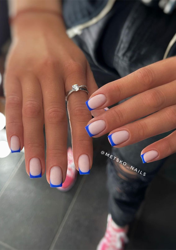 Indulge in the Classic Elegance of French Nails : Bright Blue French Tips