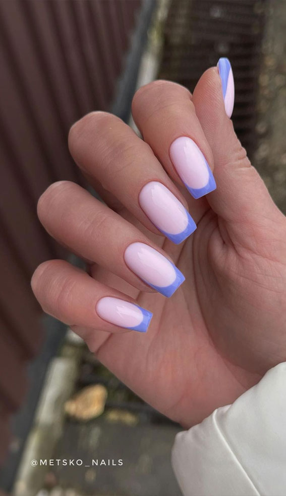Indulge in the Classic Elegance of French Nails : Blue French Nails