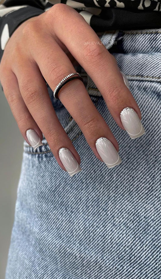 Indulge in the Classic Elegance of French Nails : Double French Tips Grey Nails