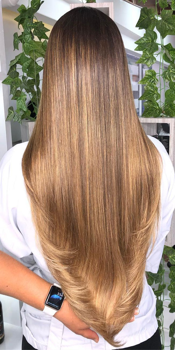 Sophisticated Hair Colour Ideas for a Chic Look : Honey Hair with Flip Ends