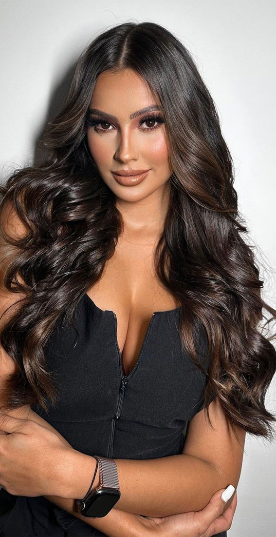 Sophisticated Hair Colour Ideas for a Chic Look : Glossy Rich Brunette