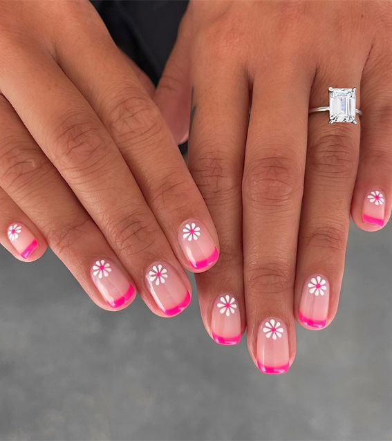 25 Hot Pink Vibrant Nails for Modern Women : Hot Pink French Tips + Flowers