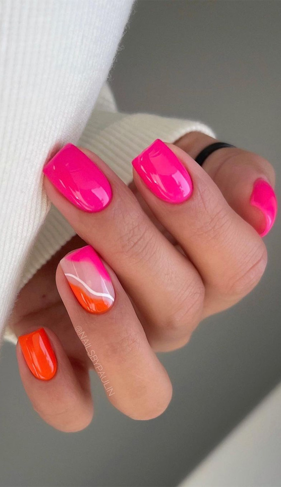 25 Hot Pink Vibrant Nails for Modern Women : Orange & Pink Tropical Vibe  Nails