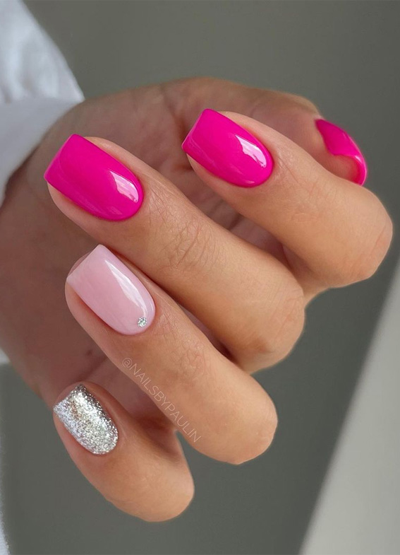 25 Hot Pink Vibrant Nails for Modern Women : Shimmery Pink Nails