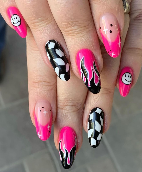 Neon pink black cat Halloween nails – Jolene Tay