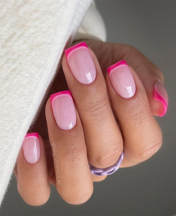 25 Hot Pink Vibrant Nails for Modern Women : Shades of Pink Double French Tips