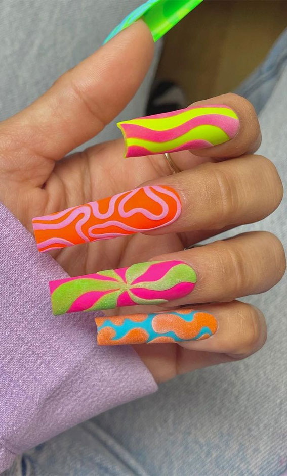 30 Light up Your Nails with Electric Energy for Summer : Funky Acrylic Long Nails
