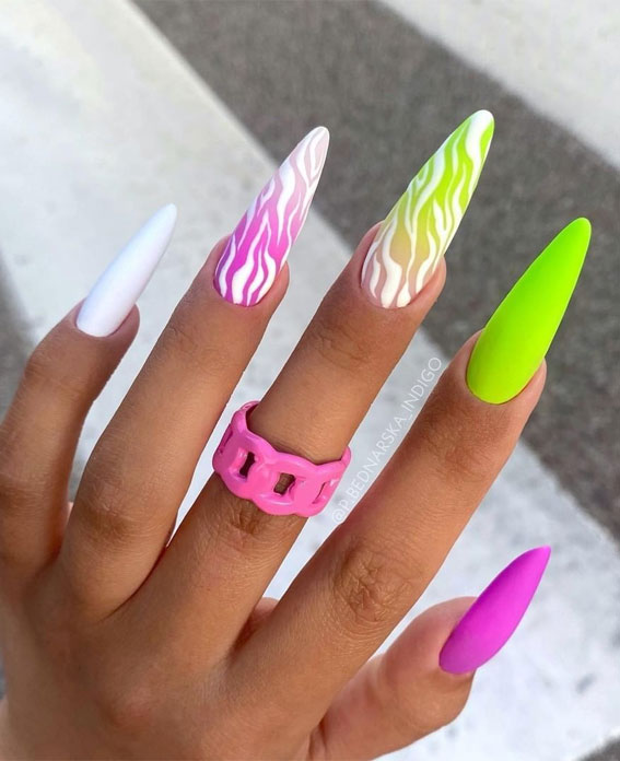 30 Light up Your Nails with Electric Energy for Summer : Pick n Mix Zebra Print Neon Nails