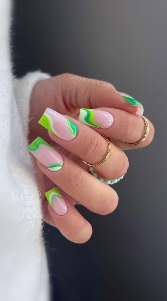 30 Light up Your Nails with Electric Energy for Summer : Shades of Green Nails
