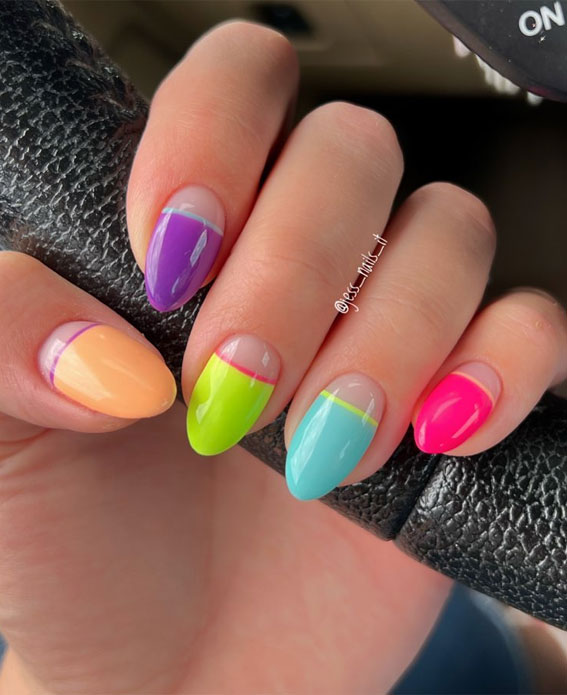 30 Light up Your Nails with Electric Energy for Summer : Colour Block Nails