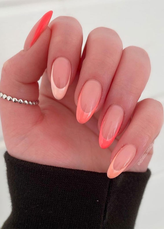 50 Trendy Summer Nail Colours & Designs : Red Short Nails with Rhinestones