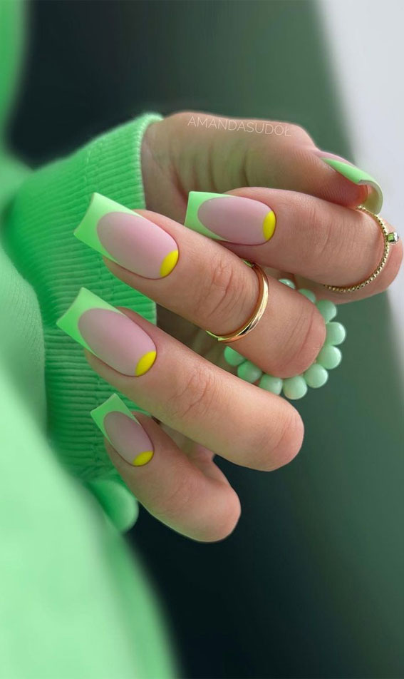 Embrace the Warmth with Radiant Summer Nails : Yellow Cuff + Neon Green Tips
