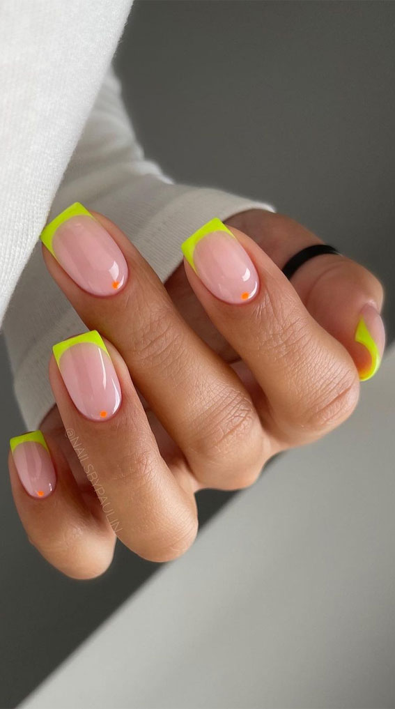 Embrace the Warmth with Radiant Summer Nails : Minimalist Neon Green French Tips
