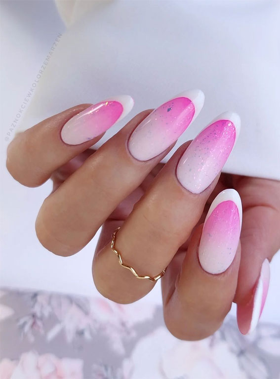 Embrace the Warmth with Radiant Summer Nails : Ombre Pink White Tip Nails
