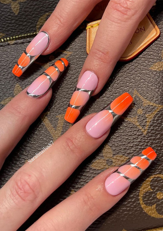 Embrace the Warmth with Radiant Summer Nails : Orange & Chrome Nails