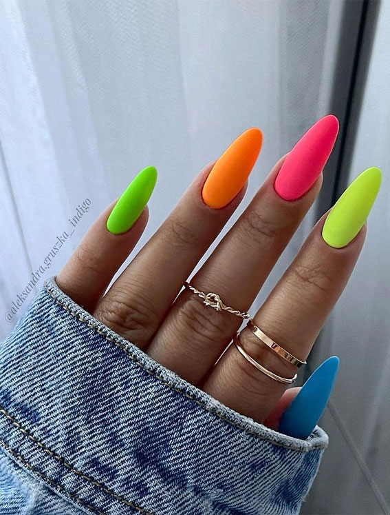 Embrace the Warmth with Radiant Summer Nails Different Colour Neon Nails