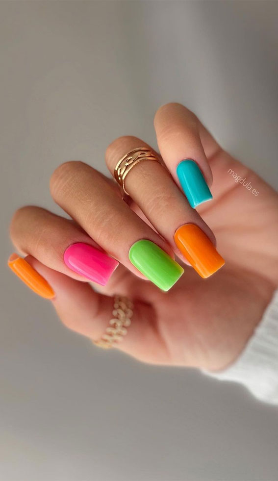 Embrace the Warmth with Radiant Summer Nails : Bright Colour Simple Nails