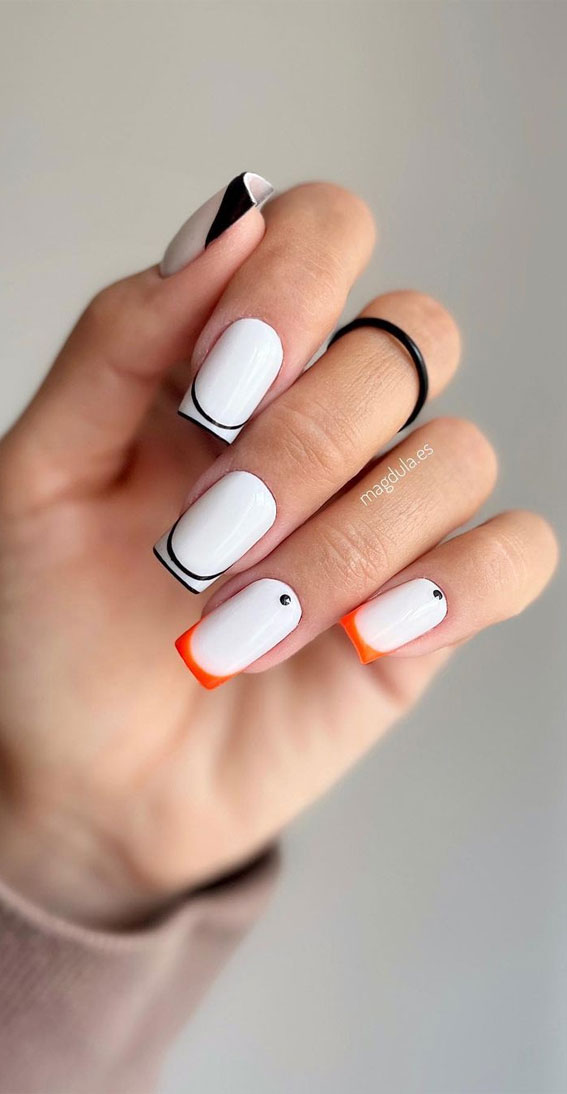 Embrace the Warmth with Radiant Summer Nails : Black & Orange Double French Nails