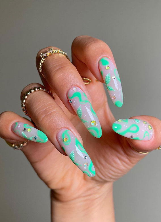 Embrace the Warmth with Radiant Summer Nails : Sparkling Lime Wing Nails