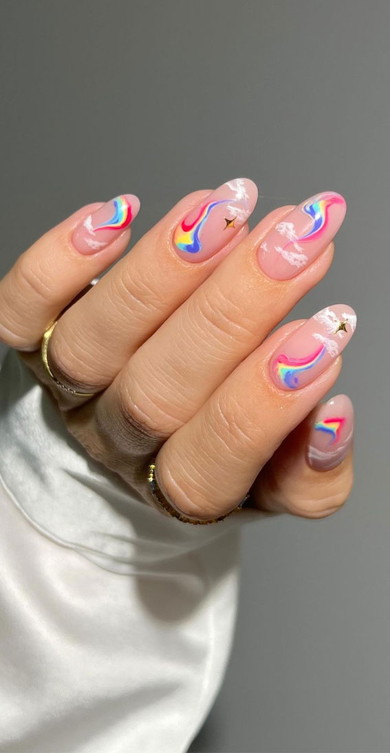 Embrace the Warmth with Radiant Summer Nails : Cloud & Rainbow Nails