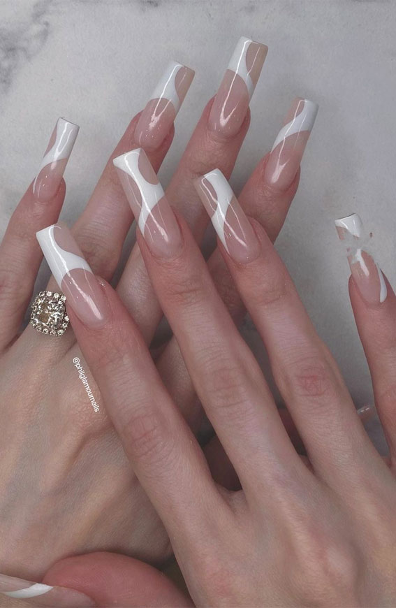 Embrace the Warmth with Radiant Summer Nails : White Swirl Sheer Acrylic Nails