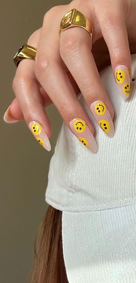 Embrace the Warmth with Radiant Summer Nails : Smiley Face Nails
