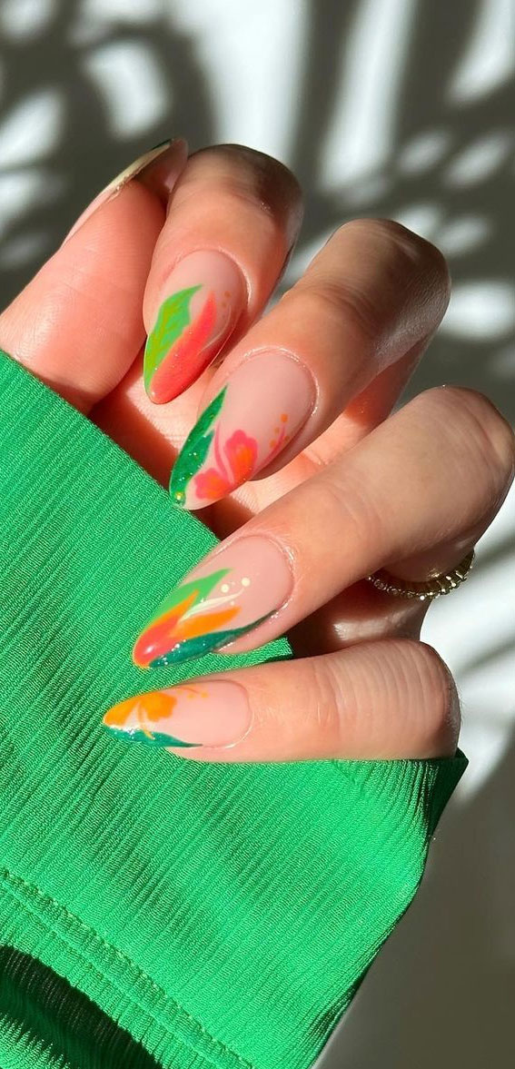 Embrace the Warmth with Radiant Summer Nails : Tropical Flower Vibe Nails