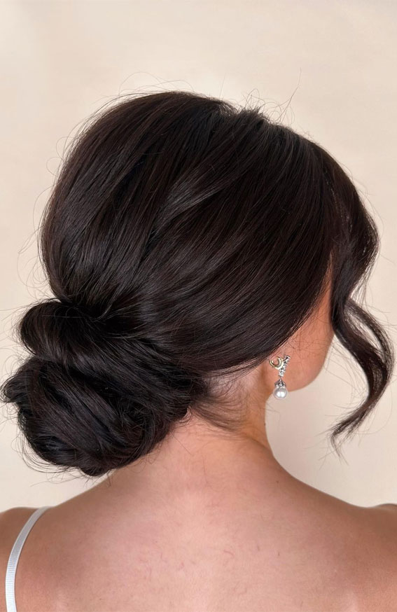 50+ Classic Wedding Hairstyles That Never Go Out of Style : Low Twisted Updo Dark Hair