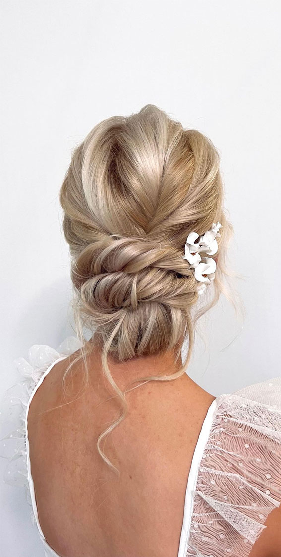 50+ Classic Wedding Hairstyles That Never Go Out of Style : Textured Blonde + Twisted Updo