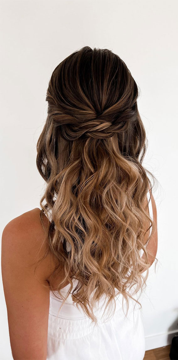30 Chic and Versatile Hairstyles for the Fashion-Forward Bride : Ombre Brunette Half Up Soft Waves