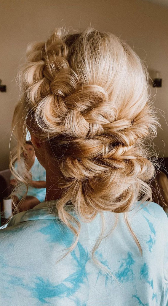 30 Glamorous Braids To Make a Statement on Your Big Day : Flat Chunky Braided Updo