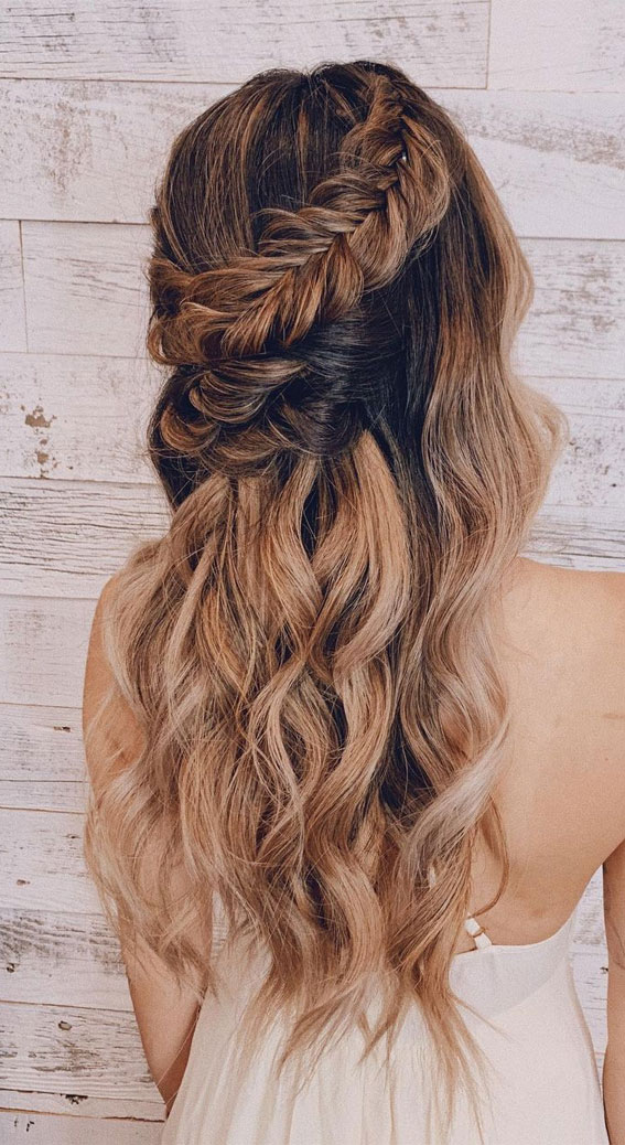 30 Glamorous Braids To Make a Statement on Your Big Day : Fishtail Crown Braided Half Up