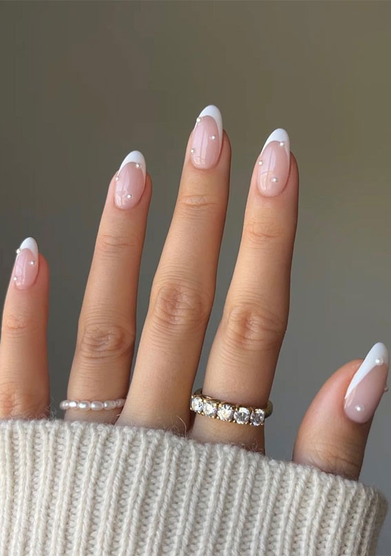 22 Gorgeous Bridal Nail Ideas for Your Big Day : Pearls on Classic French Mani