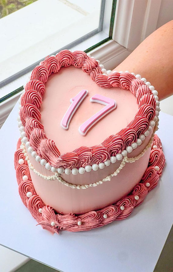 47 Buttercream Cake Ideas for Every Celebration : Pink Lambeth Cake for 17th Birthday
