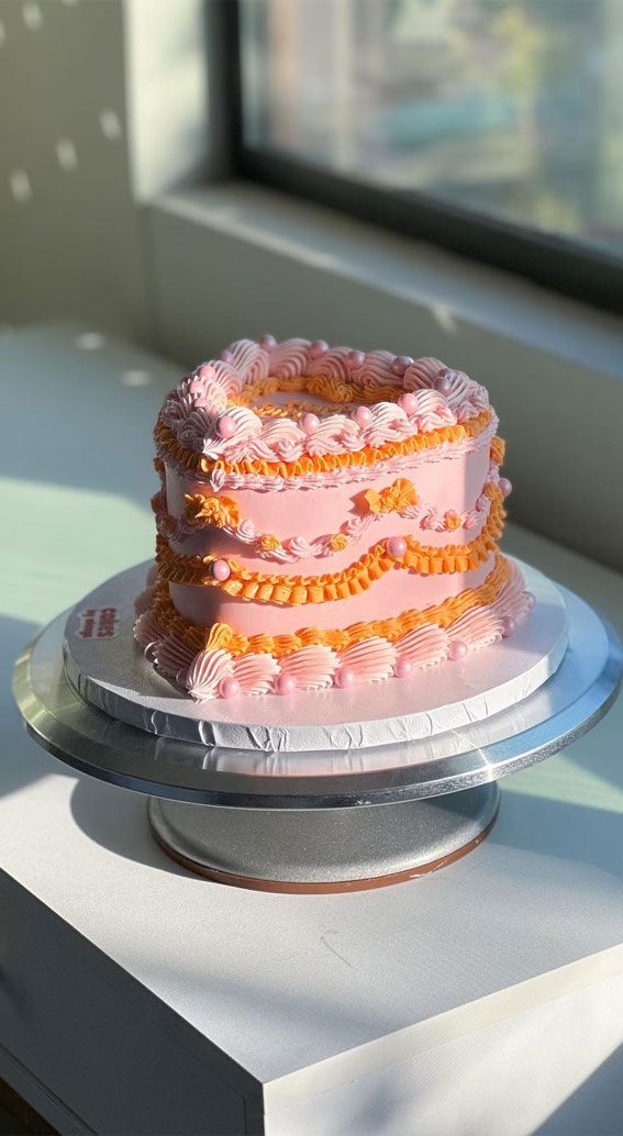 47 Buttercream Cake Ideas for Every Celebration : Pink and Orange Cake