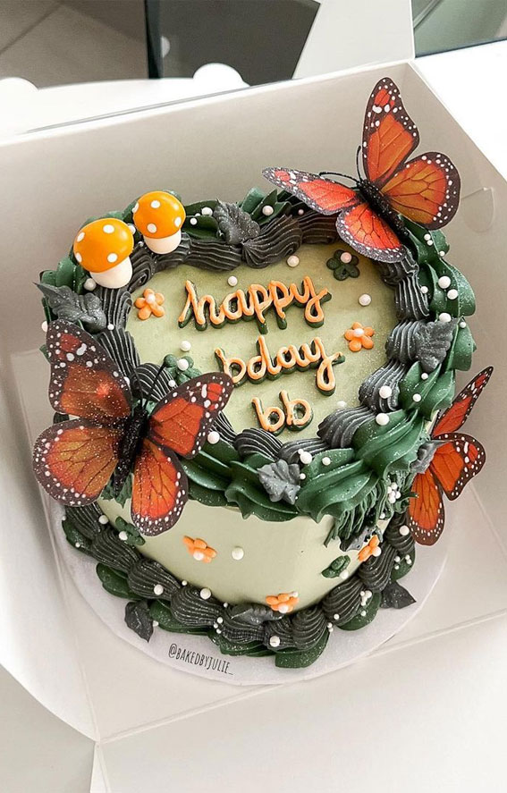 47 Buttercream Cake Ideas for Every Celebration : Green Buttercream with Butterflies