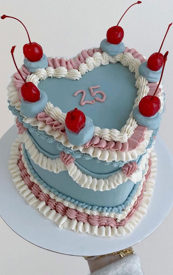 47 Buttercream Cake Ideas for Every Celebration : Blue Lambeth Cake for 25th Birthday