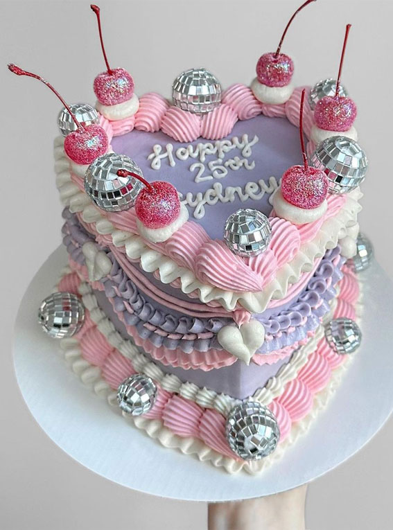 47 Buttercream Cake Ideas for Every Celebration : Purple & Pink + Disco Balls