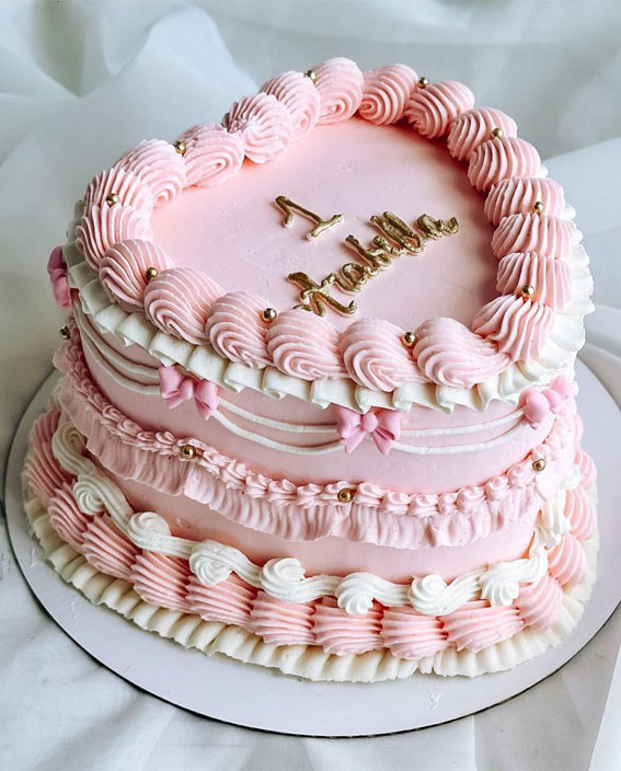 47 Buttercream Cake Ideas for Every Celebration : Pink Lambeth Cake for First Birthday