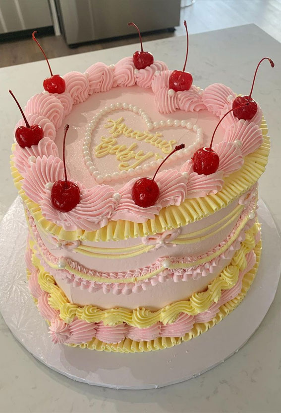 47 Buttercream Cake Ideas for Every Celebration : Light Pink & Yellow Buttercream Cake