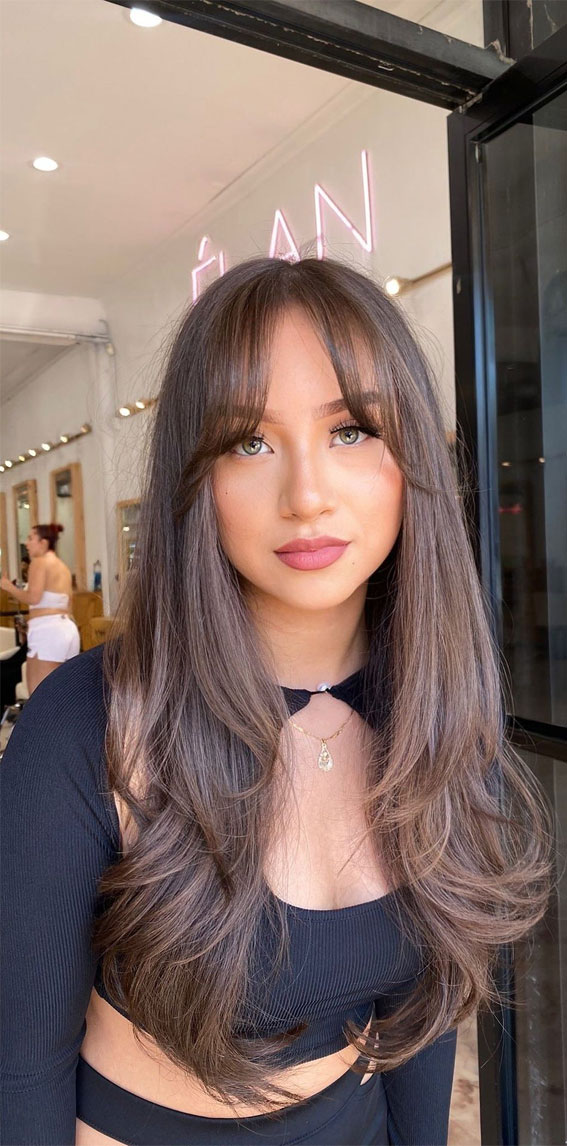 50 Prettiest Long Layered Haircuts with Bangs for 2023 - Hair Adviser