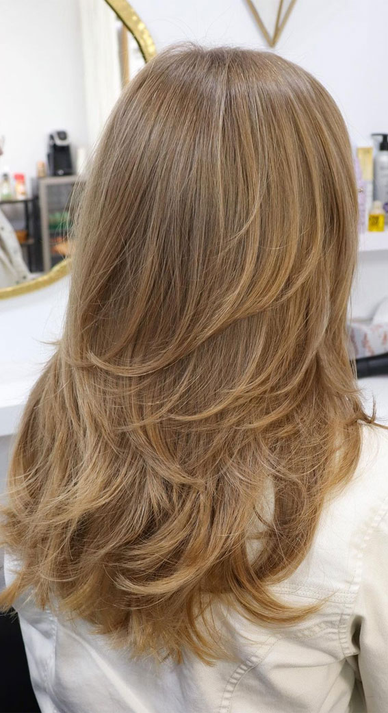 40 Long Layered Haircuts To Try Right Now : Dark Blonde Layers